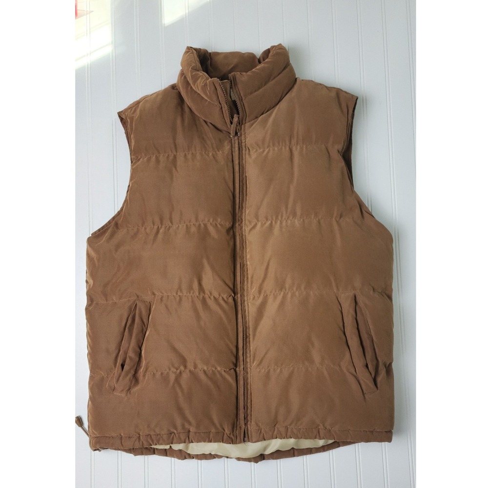St. Johns Bay Puffer Vest Mens Large Tall Brown Quilted Full Zip Sleeveless